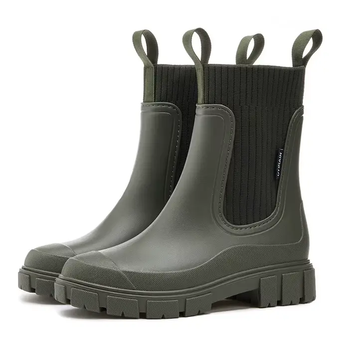 Bottes imperméables pour femmes en PVC, talon bas, bout rond, multi-couleurs, idéales pour la pluie, randonnées et activités extérieures