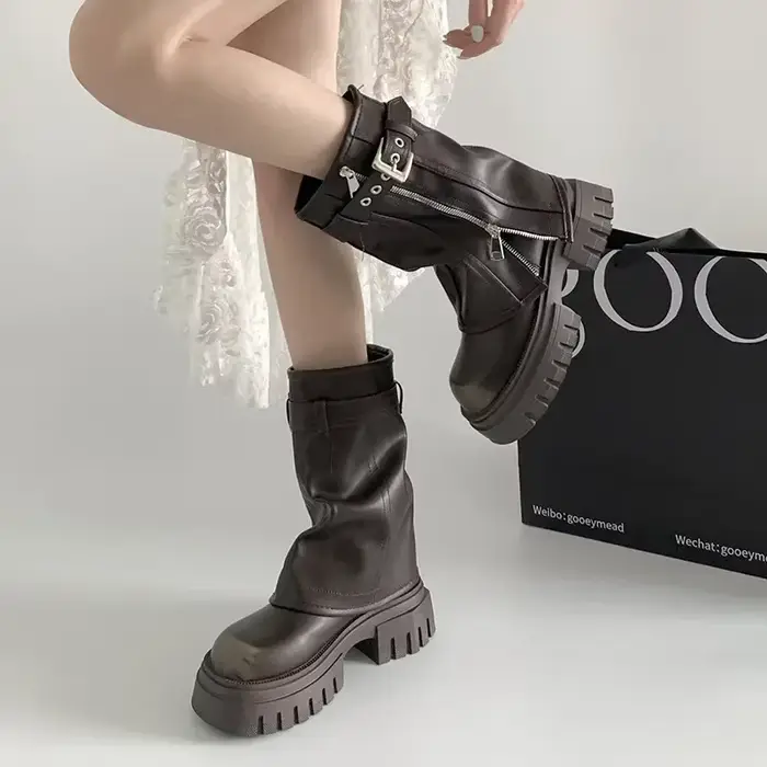 Bottes de motard avec ceinture pour femme