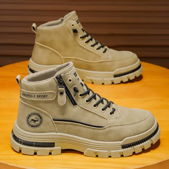 Bottes de combat montantes pour hommes avec fermeture éclair latérale