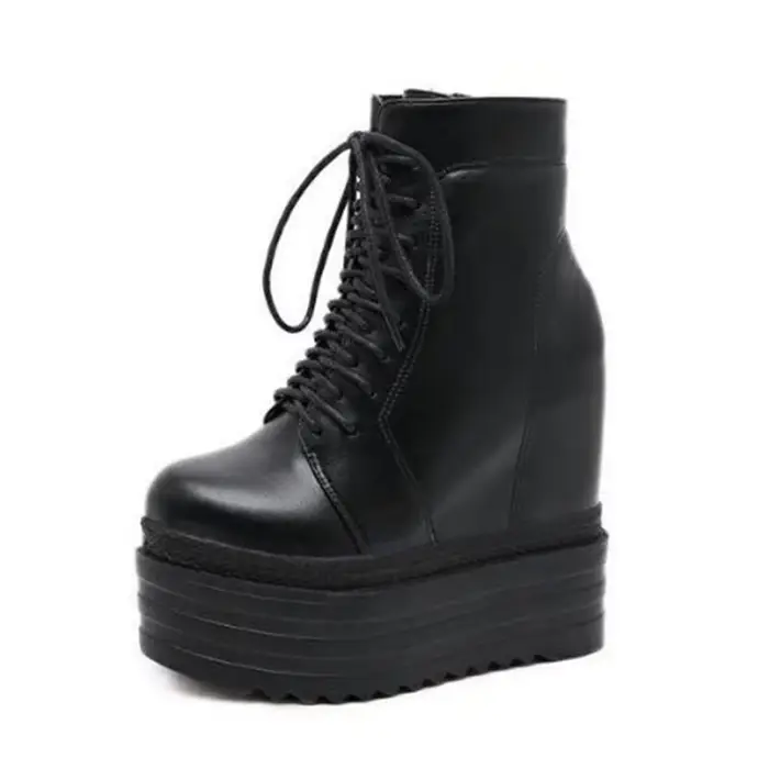 2025 Style Punk compensées bottine noir semelle en caoutchouc chaussures 14CM plate-forme bottes fem
