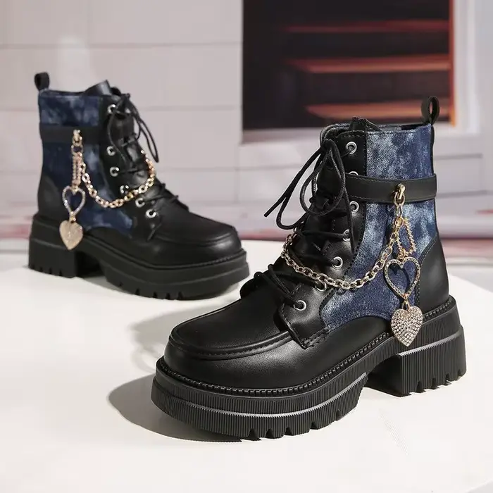 Tendance femmes bottes nouveau Style Punk semelle épaisse chaussures décontractées concepteur dentel