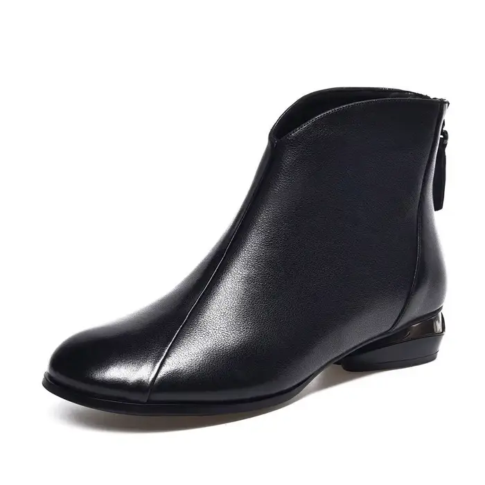 Bottes courtes en cuir à semelle souple pour femmes, bottines chaudes en peluche, chaussures à talon