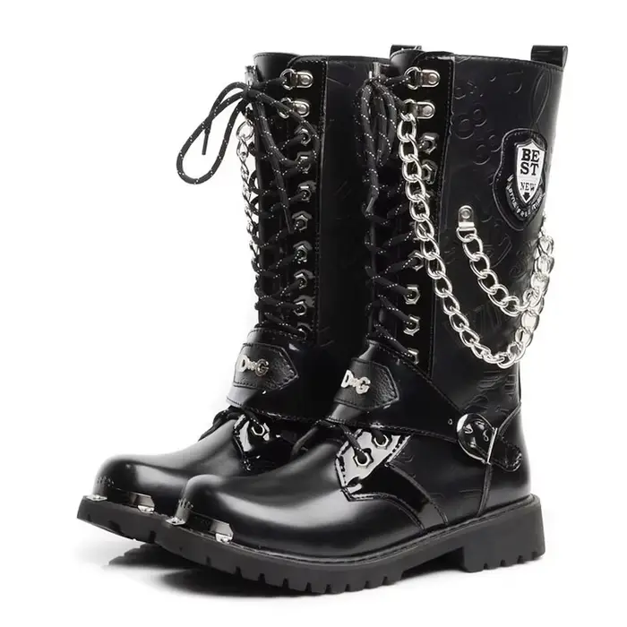 Hommes mode moto bottes mi-mollet respirant