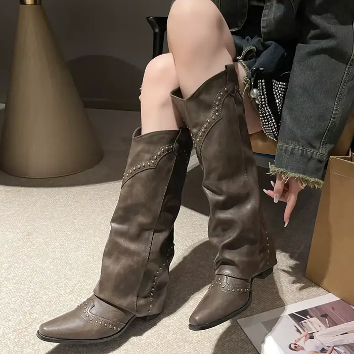 Tout nouveau style Wasteland de haute qualité Vintage y2k bottes hautes détachables baril Maillard p