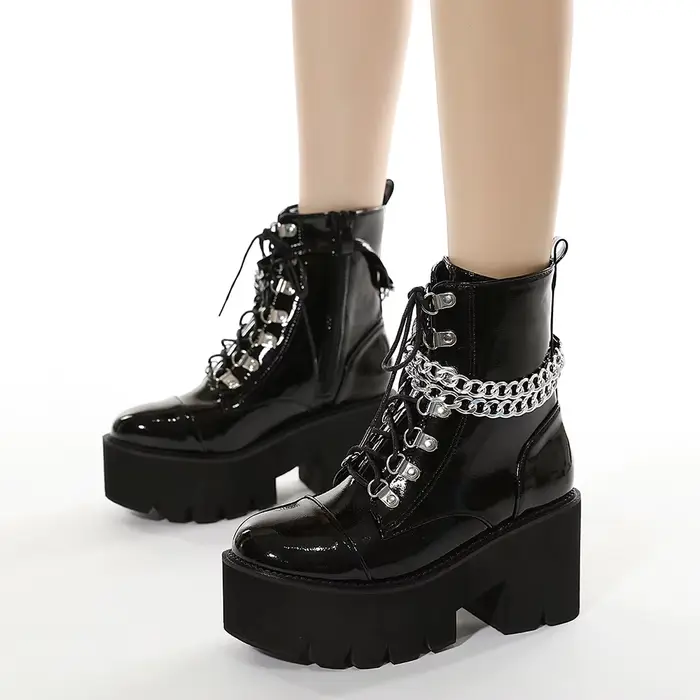 Gdgydh gothique noir bottes pour femmes Sexy chaîne talon épais plate-forme