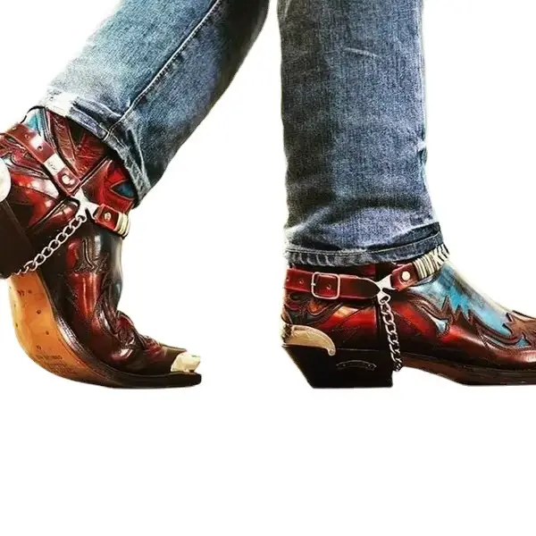 Bottes occidentales brodées à bout pointu et talon bas