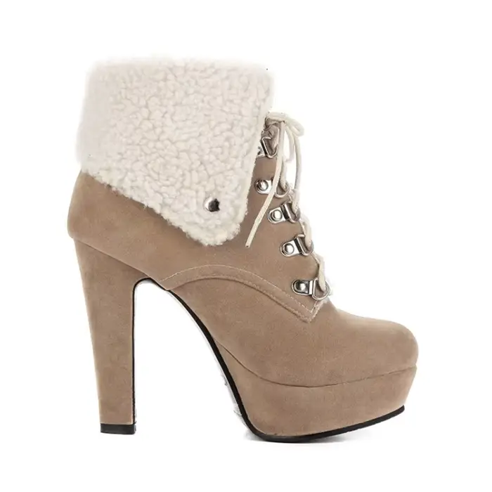 Girseaby-Bottes de neige rondes à talons hauts pour dames, dentelle optique sexy, garde au chaud, mo