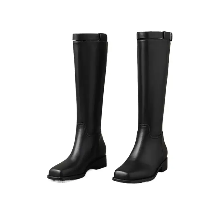 Botas De Mujer 2025 nouvelles femmes bottes en cuir véritable automne hiver rétro talon épais genou 