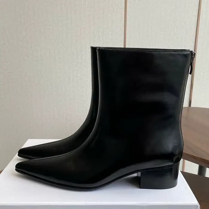 Nouveau bout carré chaton talons bottes courtes femmes en cuir véritable fermeture éclair arrière cheville Botas