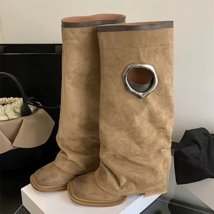 Eilyken – bottes hautes pour femmes, Design Vintage, à bout rond, talons carrés, chaussures de print