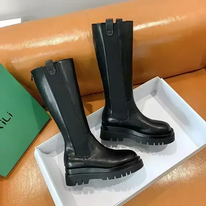 Femmes bottes hautes mode femme antidérapant imperméable hiver fermeture éclair en cuir PU genou