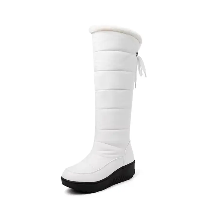 BLXQPYT bottes de neige femmes chaud vers le bas épais fourrure peluche blanc noir dames coton espace genou
