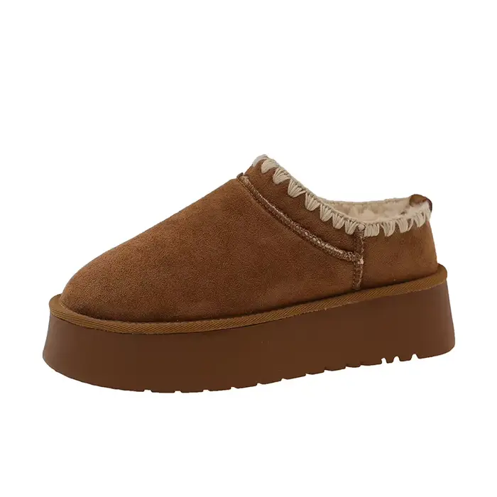 Bottes en fourrure à plateforme pour femmes, chaussures à enfiler à semelle épaisse, mocassins en cu