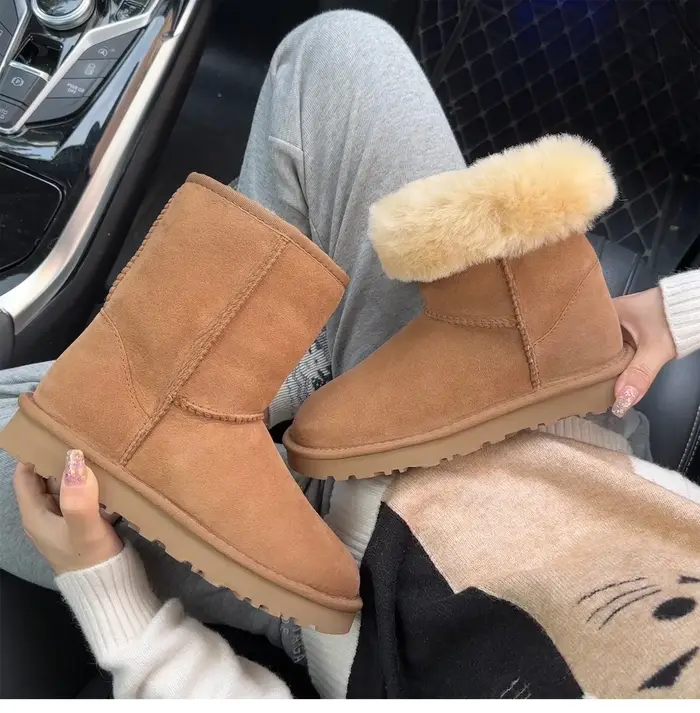 Bottes de neige intégrées en fourrure pour femmes, peau de mouton et laine de haute qualité, couleur