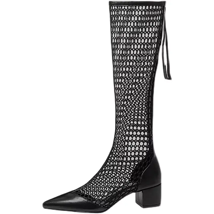 Bottes gladiateur en maille respirante avec fermeture éclair pour femme, sandales, talons temporels,