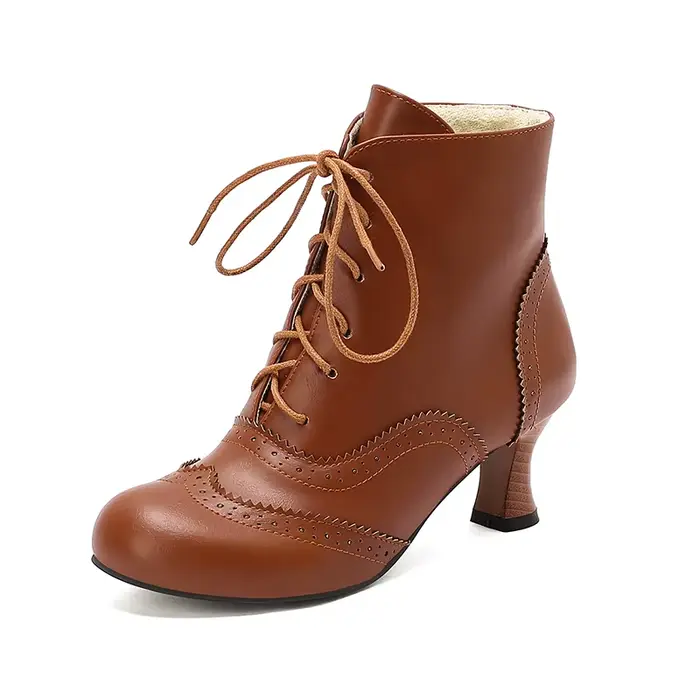 Bottines courtes à lacets pour femmes, bottines victoriennes Wintip, bloc chaton, talon haut, grande