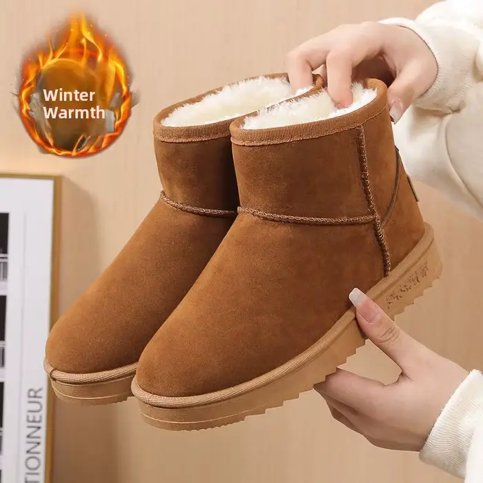 Bottes d'hiver pour femmes fourrées mi-mollet chaudes antidérapantes en coton pour occasions hivernales style coréen