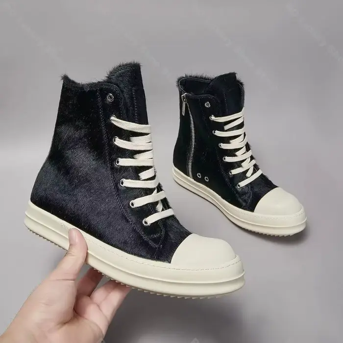 Décontracté femmes bottine crin cuir hommes Sneaker noir haut à lacets concepteur de mode formateur 