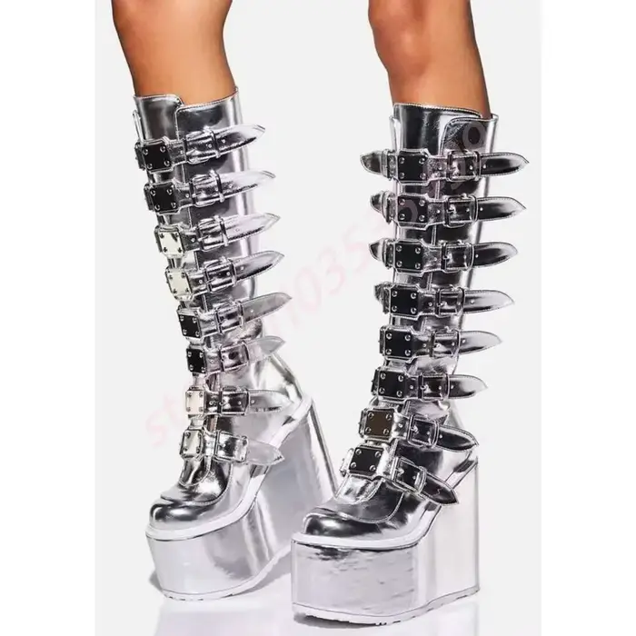 Bottes de moto à plateforme avec boucle de ceinture Rock