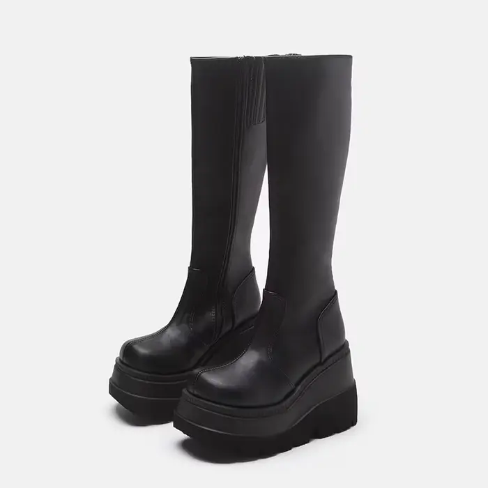 Bottes à plateforme pour femmes Punk mi-mollet dames bottes Style gothique à semelles épaisses moto 