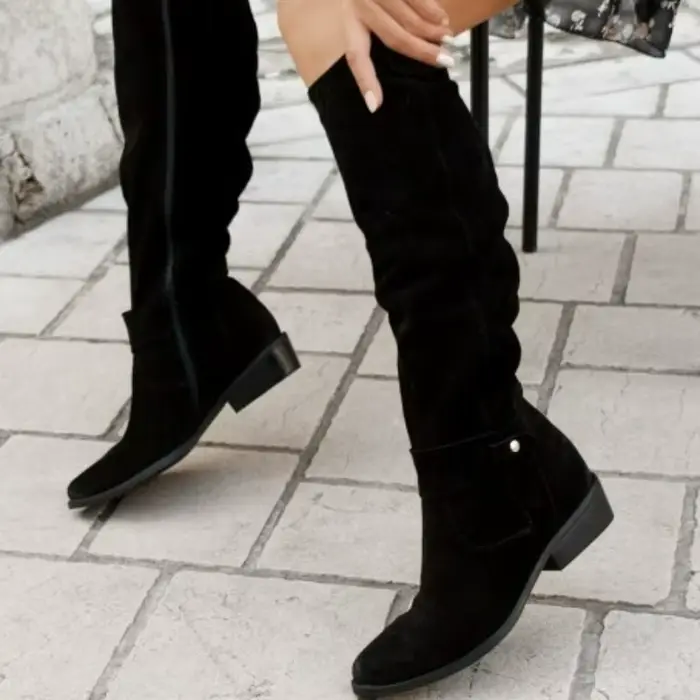 Bottes femme daim mi-mollet