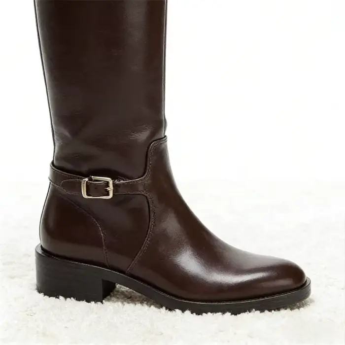 Bottes au genou Vintage en cuir souple marron pour femmes