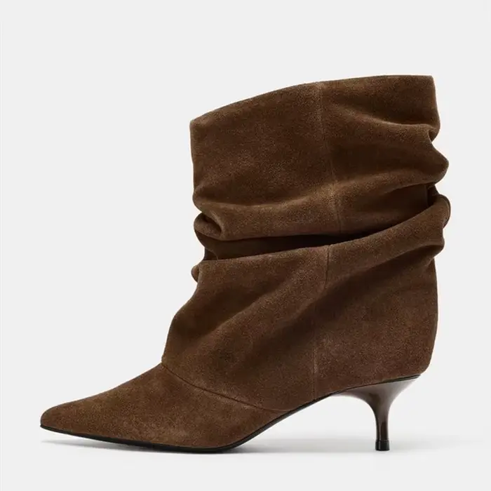 Aneikeh hiver rides bout pointu bottines femmes plissé bottes courtes Femme rétro élégant concepteur