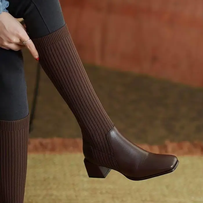 Genou cuisse haute chaussette bottes femme hiver 2025 botte nouveau dans les femmes chaussures longues