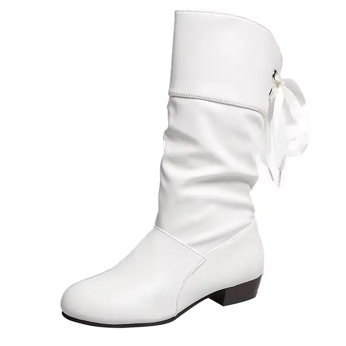 Bottes pour femmes talons bas mi-mollet bottes grande taille en cuir Pu bottes d'hiver en plein air 