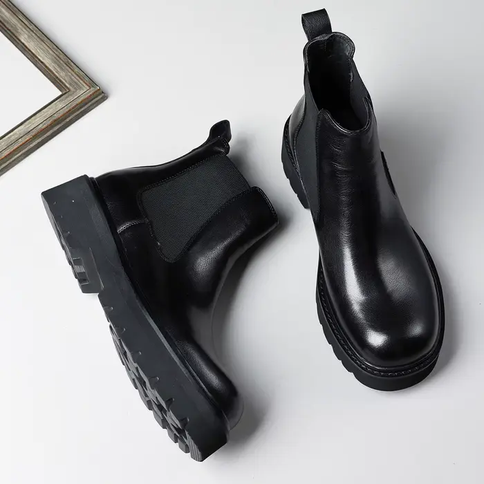 Bottes Chelsea d'automne/hiver en cuir véritable pour hommes ; chaussures montantes décontractées d'affaires faites à