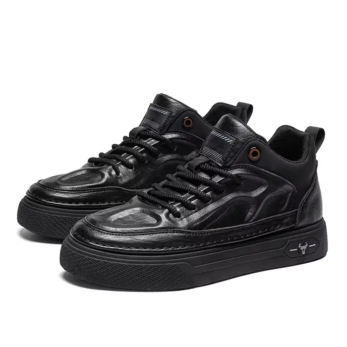 Bottes en cuir pour hommes, polyvalentes, à tige haute, chaussures de sport décontractées, baskets d