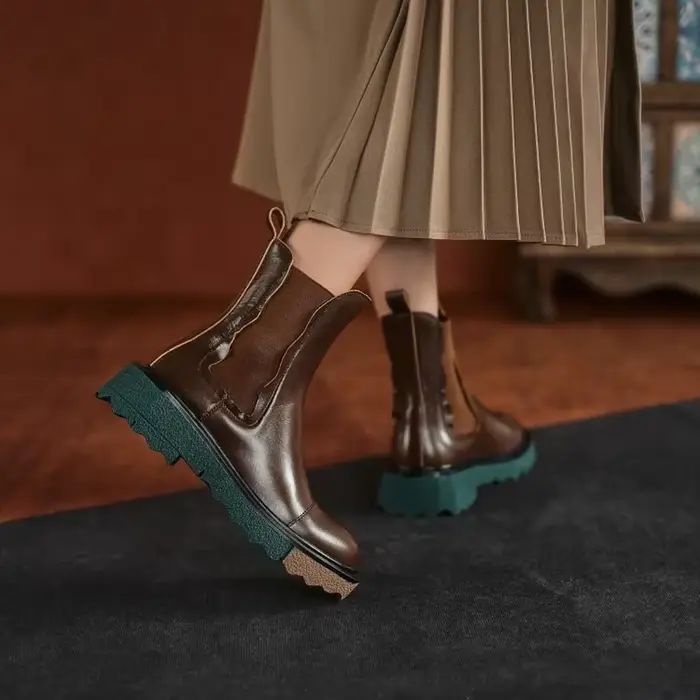 Offre spéciale automne/hiver femmes bottes bout rond chaussures à talons épais Chelsea