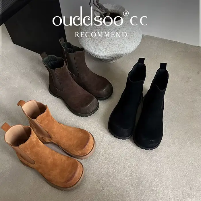 Ods femmes vache daim plate-forme bottes bout rond talon épais