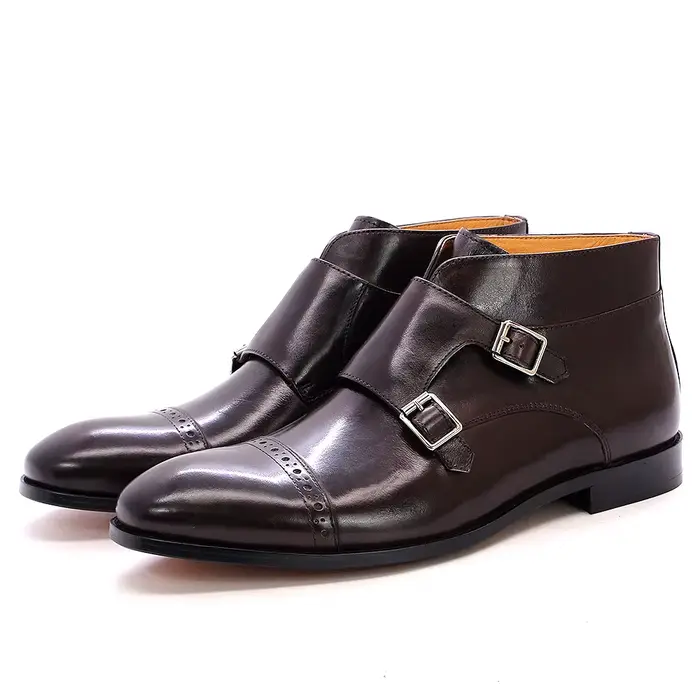 Vente 38-47 hommes bottines en cuir de veau véritable Double boucles moine sangle chaussures de base