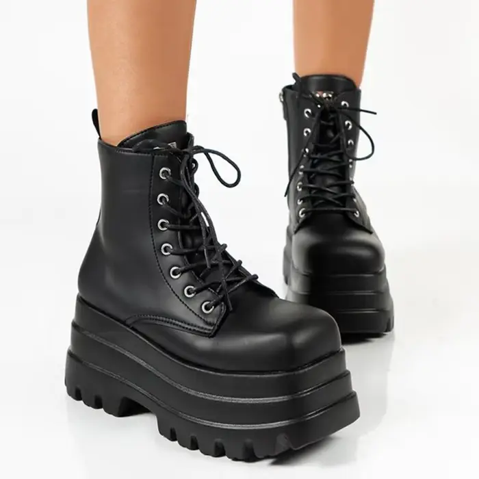Bottes de moto gothiques à plateforme épaisse pour femme, bottes de combat punk automne-hiver, semel