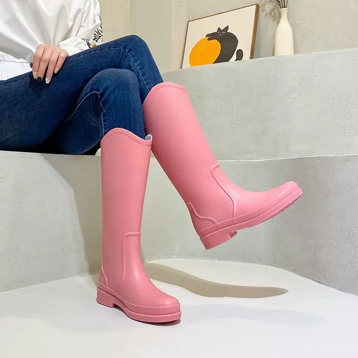 Bottes hautes en caoutchouc imperméables pour femmes, chaussures de pluie pour femmes, bottes de tra