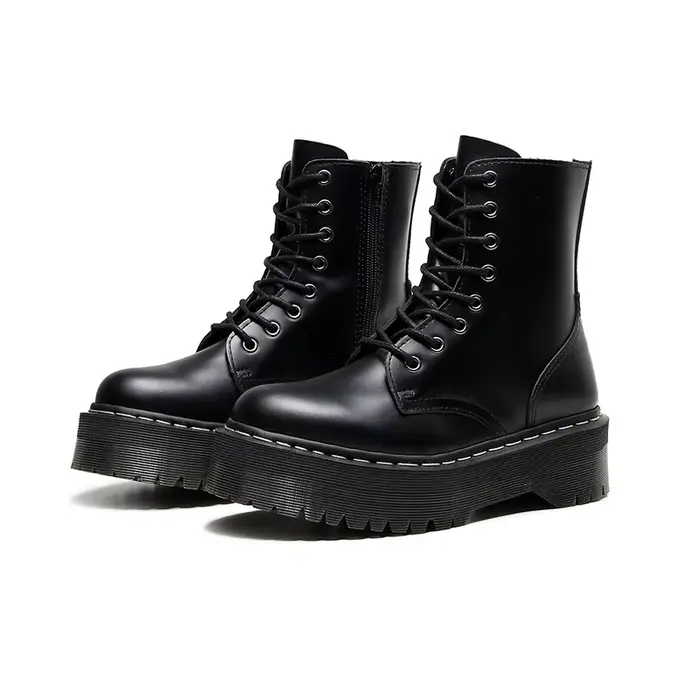 Bottes à plateforme en cuir véritable pour femmes, grande taille 35-45, bottines en cuir noir, chaus