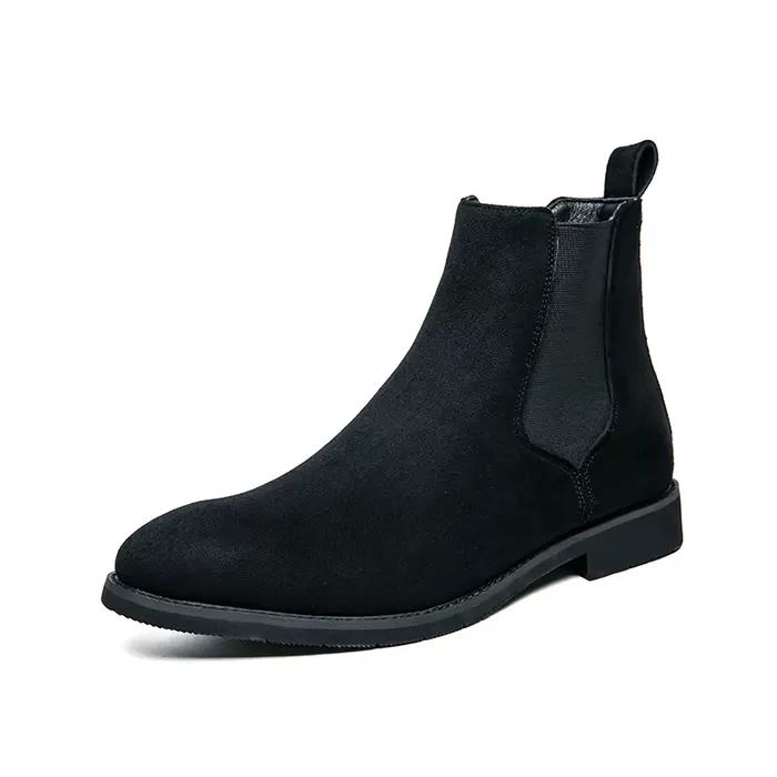 Bottes Chelsea pour hommes vin rouge noir Faux daim affaires à talons bas à la main mode livraison gratuite
