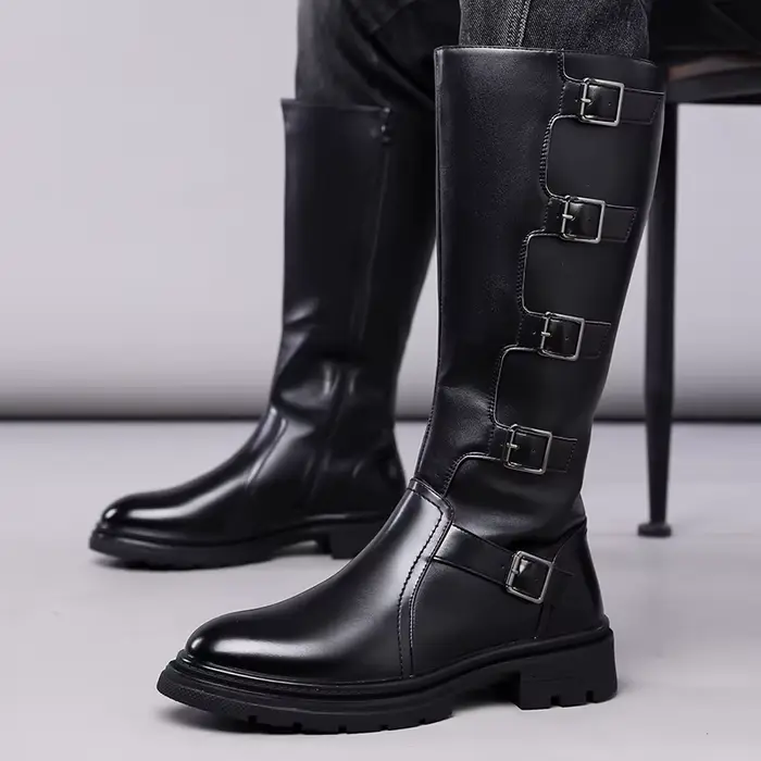 Bottes montantes pour hommes, bottes longues tendance, confortables, antidérapantes, style britanniq