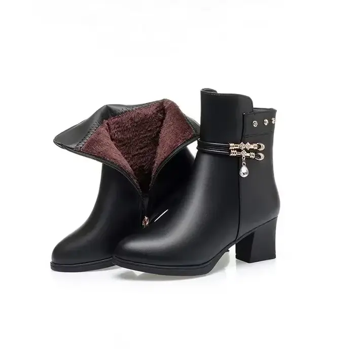 Bottes de rinçage en cuir souple pour femme, chaussures à plateforme avec ou sans optique, peluche c