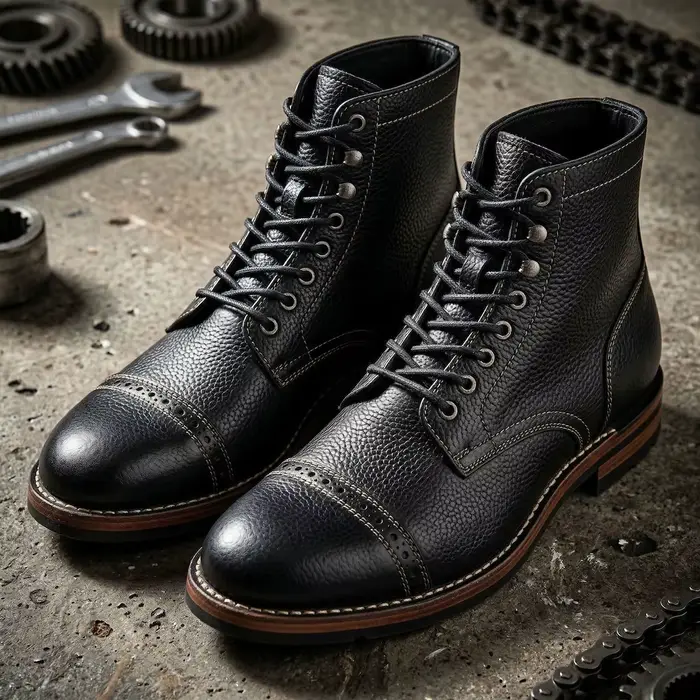 Bottes Western en Cuir de Veau pour Hommes, Chaussures de Cowboy d'Hiver, Bottes de Moto