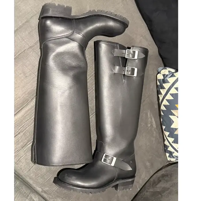 Bottes montantes noires à boucles pour hommes, collection Hiver 2026, semelle antidérapante, talons 