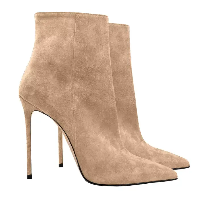Bottes élégantes à talons fins faites-main en velours pour femmes occasions spéciales bottes modernes mi-mollet pointu fermeture éclair