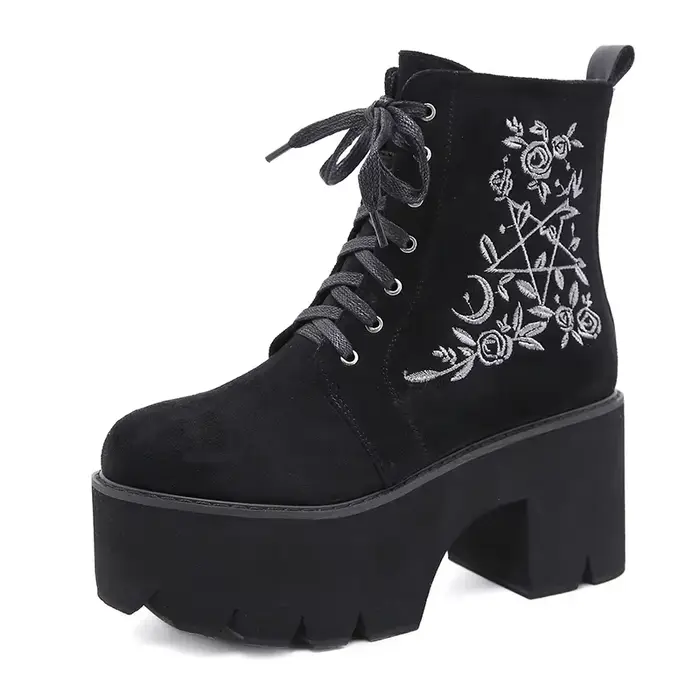 Gdgydh – Bottes à Plateforme en Cuir Suédé pour Femme, Grosses Chaussures Gothiques de Style Punk à 