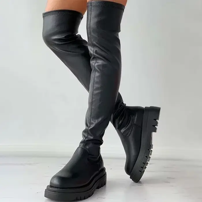 Bottes longues au-dessus du genou pour femme en cuir PU mode automne hiver bottines élégantes pour quotidien et événements