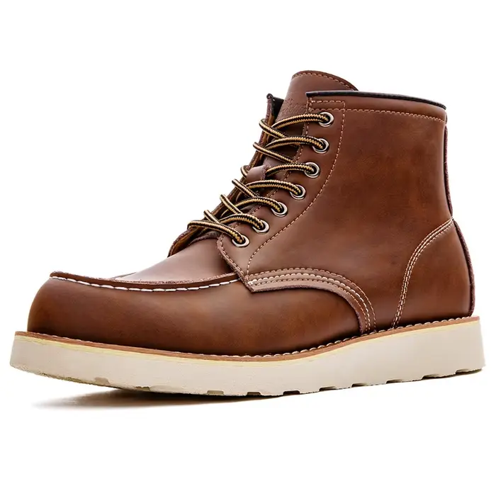 Maden Vintage marron haut fendu en cuir moto bottes hommes travail automne et hiver à lacets bout ro