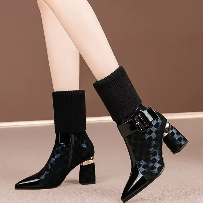 Bottines Chelsea en tricot à talons hauts pour femmes, chaussures Sexy à bout pointu, escarpins de f