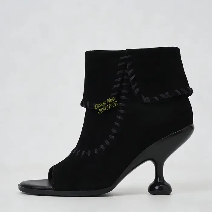 Bottines à bout ouvert en daim marron et noir, style original, à enfiler, collection Runway 2026, ch
