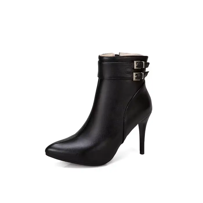 Botas De Mujer femmes bottes Sexy bout pointu ceinture boucle fermeture éclair noir talons hauts rob