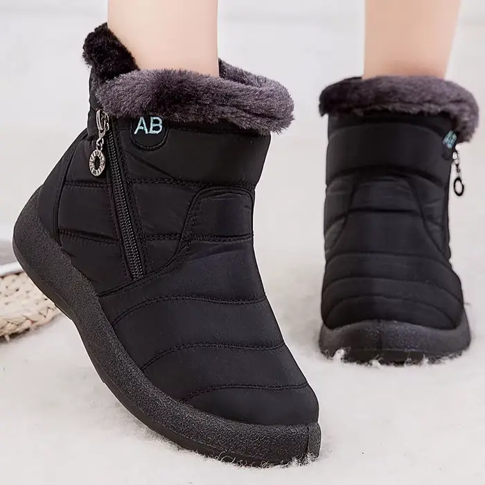 Bottines femme avec fourrure chaussures d'hiver femmes talons bas bottes